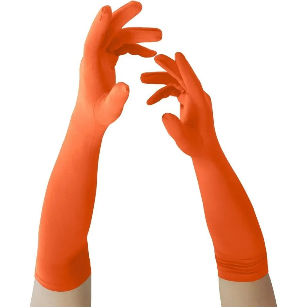Women's Orange Elbow Length Fabric Satin Gloves Halloween Costume Accessories